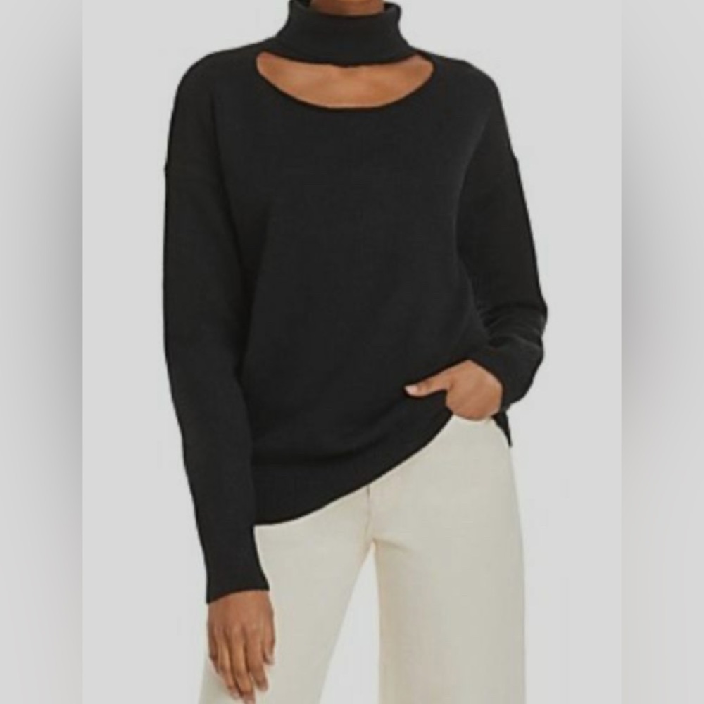 Line & Dot Black Cutout Turtleneck Sweater